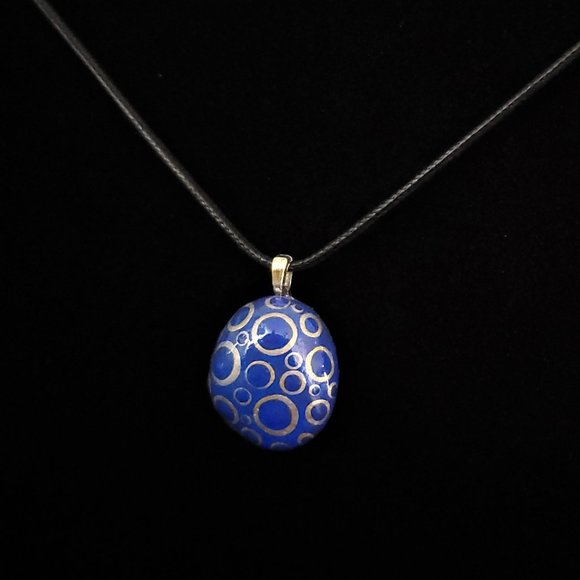 Hand Painted Dot Art Pendant, Cobalt and Gold - Picture 2 of 14